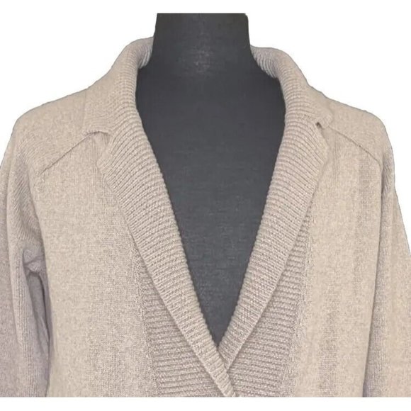 TANDEM Double Breasted Cardigan Sweater Button Front Taupe Italian Wool Size 42 - Picture 11 of 13